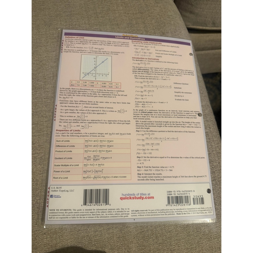 QuickStudy Academic Pre-Calculus Laminated Study Guide BarCharts Reference Guide - Picture 6 of 6